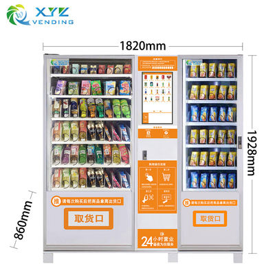 Custom Two Cabinets 21.5 Inch Touch Screen Combo Self Service Cool Beverage Drink Vending Machine Snacks
